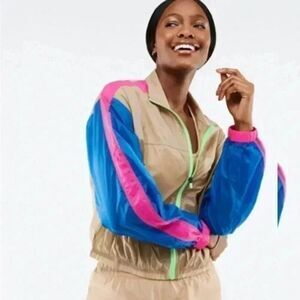 Fabletics Payton windbreaker jacket size large retro colorblock athleisure neon